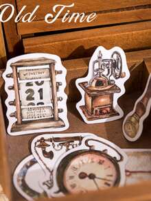 MO CARO 45 cái/hộp Đồng Giấy Bao bì hộp Hình dán , Retro Đối tượng Mẫu Trang trí Phong kín Hình dán Đối với Viết nhật ký Và Nghệ thuật Thủ công mỹ nghệ - Nhiều màu - Xem 3