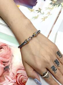 Stainless Steel Hook Shape Twist Cable Cuff Bangle - One-size - View 6