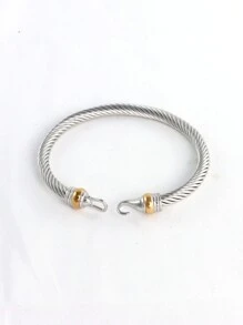 Stainless Steel Hook Shape Twist Cable Cuff Bangle - One-size - View 4