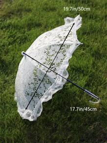 1 Peça Sombrinha Branca de Renda Bordada com Floral, Tamanho Pequeno, Adequada para Casamento, Festa de Casamento, Prop de Fotografia Nupcial