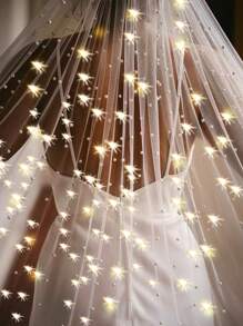 1pc/6.56ft Large White Faux Pearl Curtain With Lights For Wedding, Party, And Background Decoration, Translucent Tablecloth, Window & Door Curtain, Reusable, Bright Faux Pearl, Not Easy To Drop, Clean, Provides Mood Light Atmosphere,Christmas - White - View 6