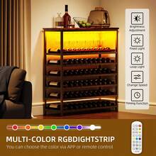 66 Bottles Wine Rack Freestanding Floor Wine Bottle Organizer Shelf  For Liquor And Glasses, 6-Tier Bar Cabinet With Tabletop & Wine Glass Holder,	‎Rustic Brown - ‎質樸棕色 - 查看 4
