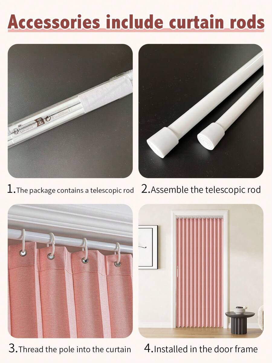 1pc Free Pole Delivery Folding Door Curtain Partition, Accordion Style
