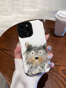 1pc Cartoon Dog Print & Stripe & Faux Leather Texture Anti-Fingerprint Soft Phone Case Compatible With IPhone And Samsung Models - Multicolor - View 2