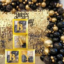 5 Pcs Transparent Balloon Boxes With 27 Letters, Clear Block Boxes Backdrop, For Birthday Bridal Baby Shower Gender Reveal Grad Party Decoration Balloon Box-Reusable Favors In Giftbox, Christmas - Gold - View 6