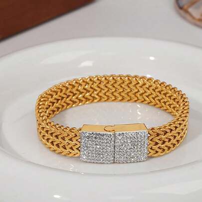 1件18K镀金不锈钢全钻手链