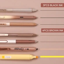 WRITECH Gel Pens Journaling Highlighters: Journal Set Aesthetic Assorted Pastel Color Ink 0.5mm Fine Point Retractable 0.7mm Black Pen Smooth Writing Drawing No Bleed 7ct - Brown - View 2