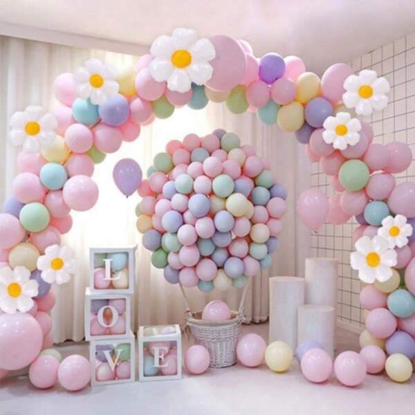 Latex Balloon Set In Colorful Macaroon Hues - Ideal For Weddings, Birthdays, Festivals, & Parties - Includes Balloon Chain