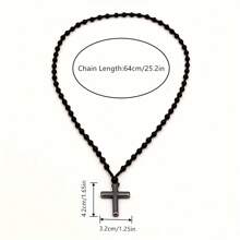 1 Stück Schwarzer Hämatit Kreuz Anhänger, Glasperlen Lange Kette, Gebet Taufe Halskette Für Männer Frauen, Christliches Geschenk