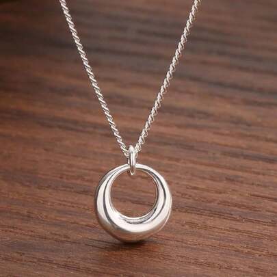 S925 plata esterlina de moda de mujeres único geométrico círculo Collar con colgante , simple & gama alta diseño , versátil Collar , perfecto regalo para novia