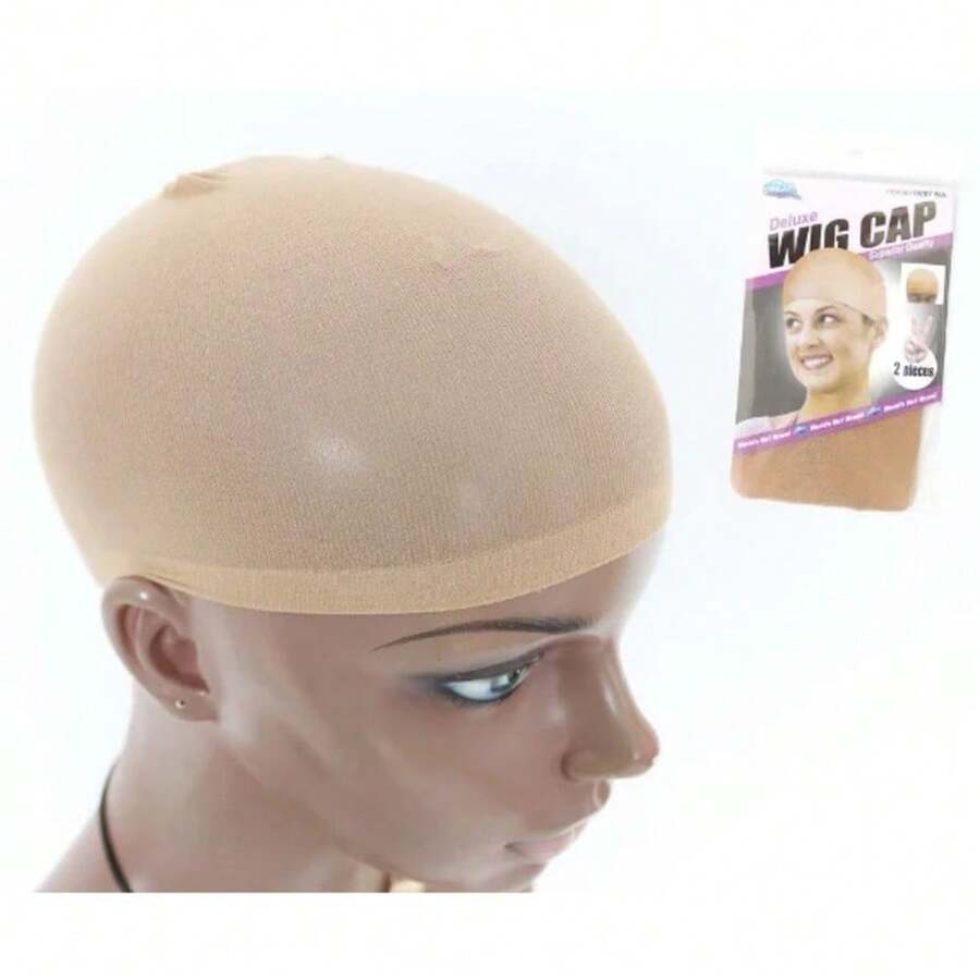 Touca Wig Cap 2 Pç Toucas Finas Para Prender Os Cabelos Antes Da Front Lace Ou Peruca - Bege - Visão 1