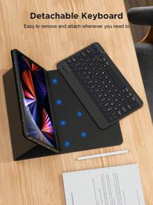 iPad 键盘保护套,兼容 iPad 7/8/9 Gen 10.2 英寸,兼容三星 Galaxy Tab S6 Lite 10.4/华为 MatePad Pro 11 英寸保护套,内置笔架 - 黑色 - 查看 7