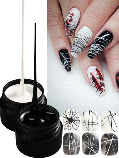 2支装 5ml 黑白美甲蜘蛛胶 可卸UV凝胶指甲油 彩绘拉丝美甲美睫DIY美甲艺术胶水