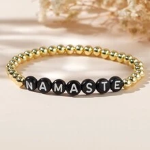 1 Miếng Tối giản Và Khác Tiếng Anh 18K Mạ vàng Đồng Hạt Của phụ nữ Vòng tay , Gấp lại , Ngày lễ Mẹ Qủa tặng , Qủa tặng - vòng tay bảng chữ cái - Xem 14