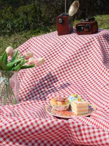 1PC Outdoor Pink Cute Plaid Picnic Mat, Picnic Park Mat, Spring Outing, Lawn Picnic Tablecloth, Suitable For Camping Outings, Beach, Barbecue, Picnic, Picnic Blanket