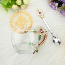 Blumentee-Tasse handgefertigt aus emailliertem Glas Kaffeetassen mit Löffel Retro emaillierte Blumentee-Tasse für Frauen Geburtstag, Muttertag, Jubiläum, Valentinstag Weihnachtsgeschenke - Transparente Farbe 320ML - Übersicht 5
