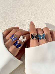 5pcs/Set Stylish And Elegant Lady Ring Set With Metallic Butterfly And Open Design, Suitable For Personalized And Unique Taste - 5 Piece Ring Set - View 3