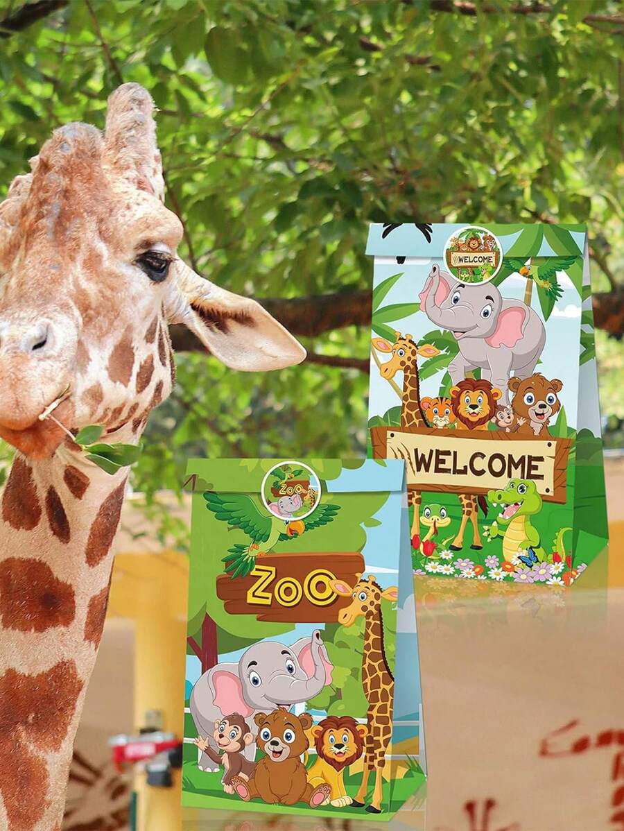 30pcs Cute Animal Zoo Jungle Party Favor Gift Candy Cookie Bags - Tiger