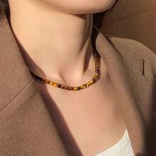 1條女性時尚簡約多尺寸棕色串珠項鍊 - 咖色 - 查看 6