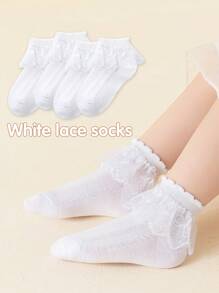 4pairs/Pack White Thin Mesh Breathable Lace Princess Style Short Socks For Girls, Spring/Summer