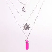 1 Miếng Ba Lớp Chuỗi mặt trời & Thiết kế mặt trăng Hợp kim Đá tự nhiên Mặt dây pha lê Dây chuyền , Lục giác Cột riêng Năng lượng Áo len Chuỗi , Bán sỉ In Thẻ bao bì - Đá tự nhiên - Xem 5