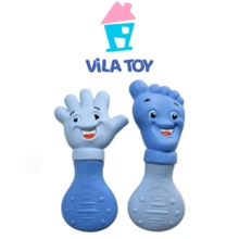 Kit Mordedor Pé e Mão Vila Toy | Azul ou Rosa | Estimulador de Dentição Suave - Azul - Visão 2