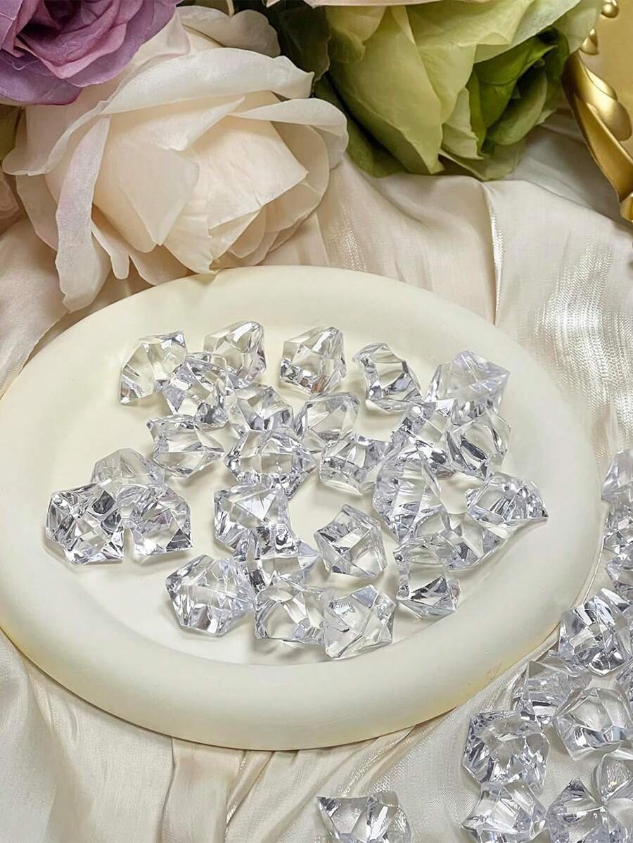 100pcs Acrylic Vase Filler Stones/Ice Rocks For Table Centerpieces, Wedding Decoration, Photography Prop - Transparent - View 1