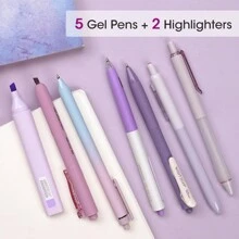 WRITECH Gel Pens Journaling Highlighters: Journal Set Aesthetic Assorted Pastel Color Ink 0.5mm Fine Point Retractable 0.7mm Black Pen Smooth Writing Drawing No Bleed 7ct - Purple - View 4