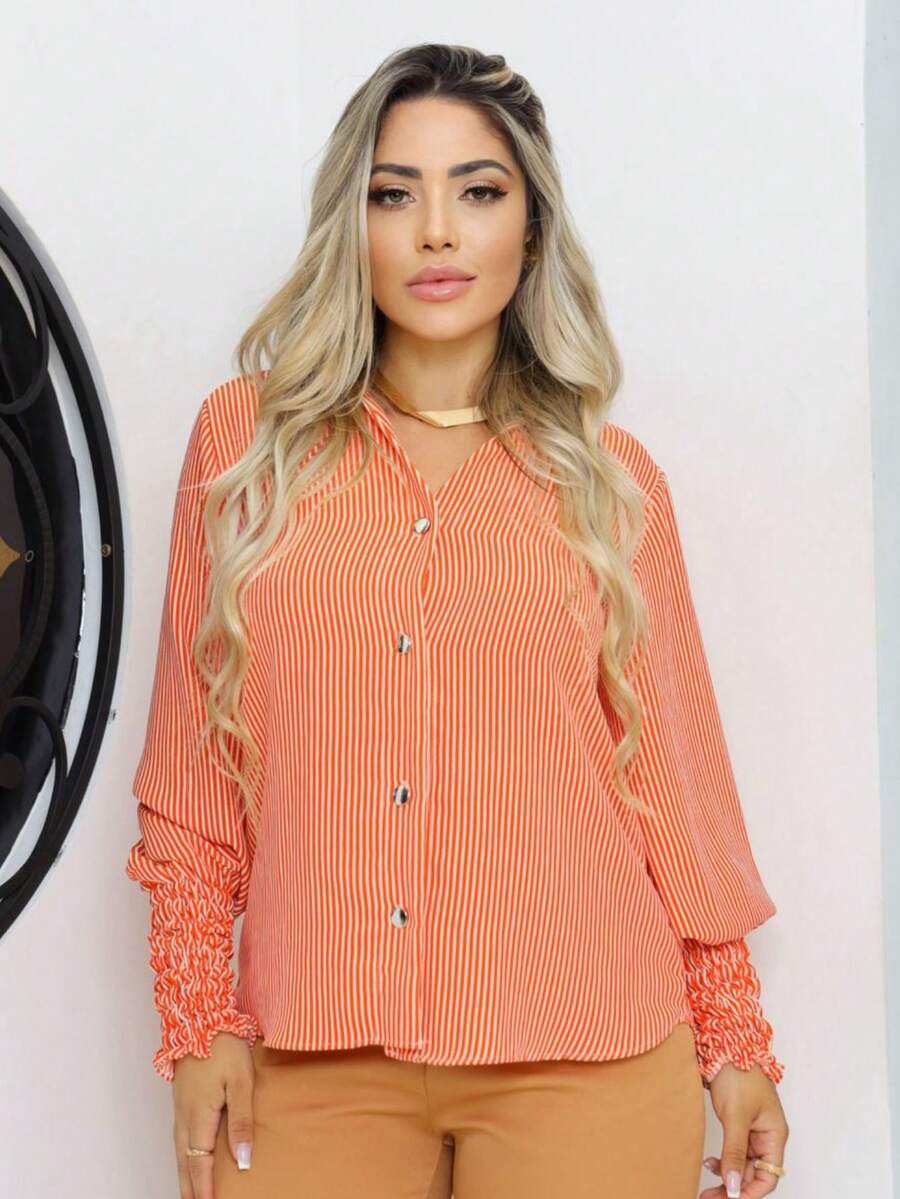 Women Blouses - 橘色 - 查看 1