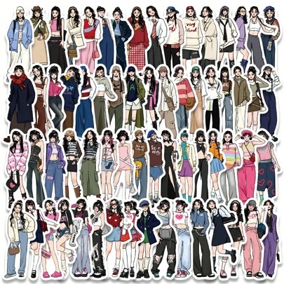 65 Piezas / Paquete Pegatinas De Chicas De Mocha, Pegatinas De Etiquetas Estéticas De Ropa De Moda De Dibujos Animados Lindos Para Decoración De Álbumes De Recortes, Sellado Autoadhesivo De Sobres Para Tarjetas De Papelería, Regalos Para Niños Adolescentes, Suministros Para Fiestas, Recompensa Y Motivación