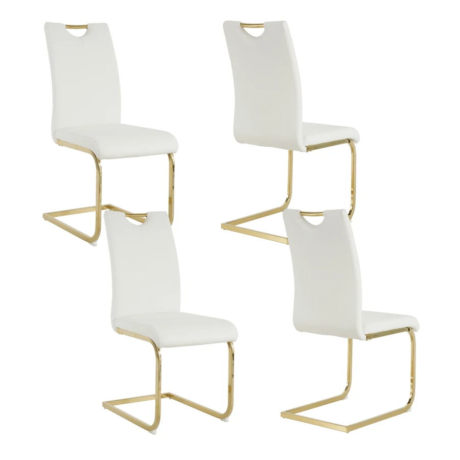 Faux Leather Dining Chairs, Industrial Dining Chair With Golden Metal Legs, Leisure  Upholstered Dining Chairs, Accent Desk Chair For Kitchen, Living, Bedroom, Dining Room(Black, Set Of 4) - White - View 1