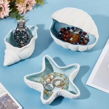 Conch Shaped Ceramic Jewelry Tray, Water Shell Jewelry Tray, Ceramic Ring Earring Holder, Ocean Theme Decorative Jewelry Tray For Rings Earrings Necklaces Bracelets Jewelry Watches Keys Decorative Office Small Items Storage Rack White Ceramic Gifts For Women Sun Travel Cool Back To School - Conch - View 4