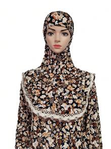 Áo choàng dài trùm đầu họa tiết hoa loa kèn Boho dành cho nữ dùng để thờ cúng, dáng rộng, có tay áo và băng đô Hijab cho trang phục Abaya che mặt - Nhiều màu - Xem 6