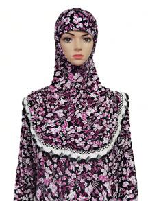 Áo choàng dài trùm đầu họa tiết hoa loa kèn Boho dành cho nữ dùng để thờ cúng, dáng rộng, có tay áo và băng đô Hijab cho trang phục Abaya che mặt - Nhiều màu - Xem 2