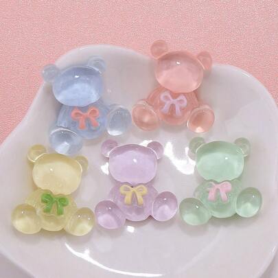 10 ชิ้น 5 สี หมีใสน่ารัก รูปทรงเรซิ่นพลาสติก DIY เครื่องประดับผม ฤดูร้อน, โรงเรียน