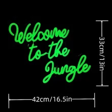 1入組“welcome To The Jungle”綠色字母led霓虹燈,usb供電,適用於臥室牆壁,房間裝飾,派對,婚禮,訂婚和掛牆燈 - 綠色 - 查看 4