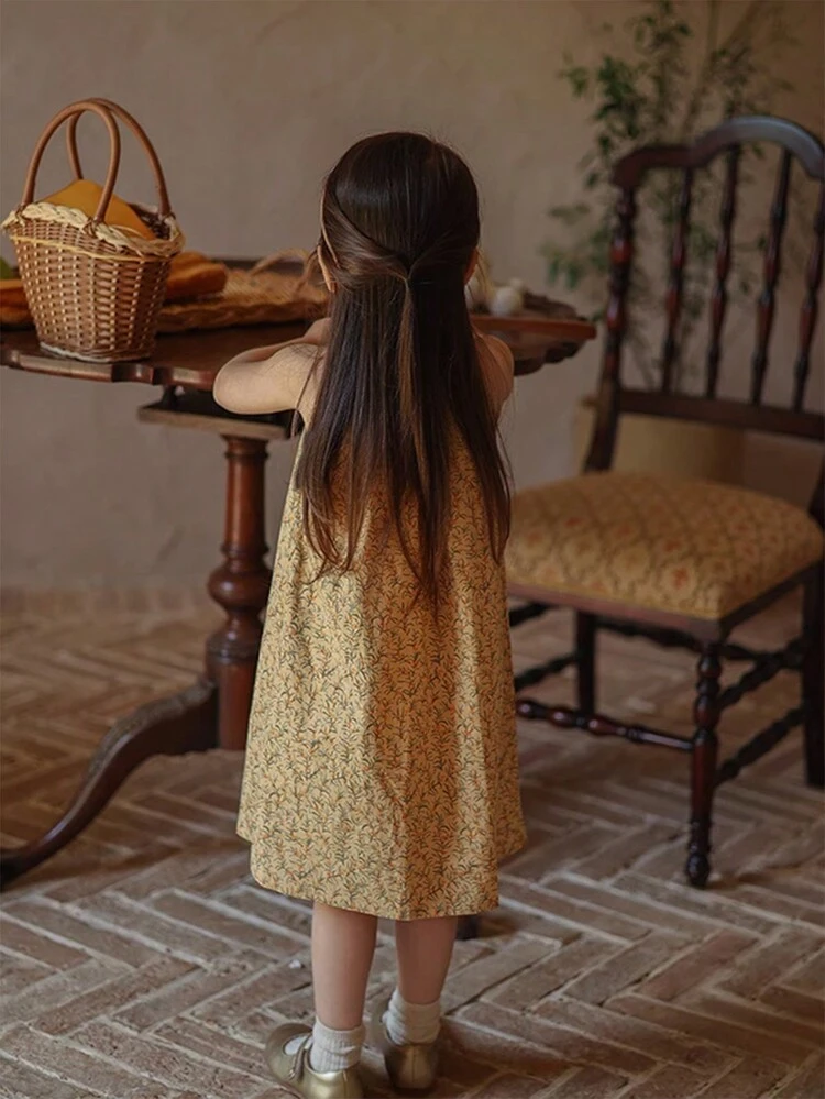 Young Girl's Summer Chinese Cheongsam Inspired Printed Sleeveless Dress With Mandarin Collar, Unique Design To Enhance Fair Skin