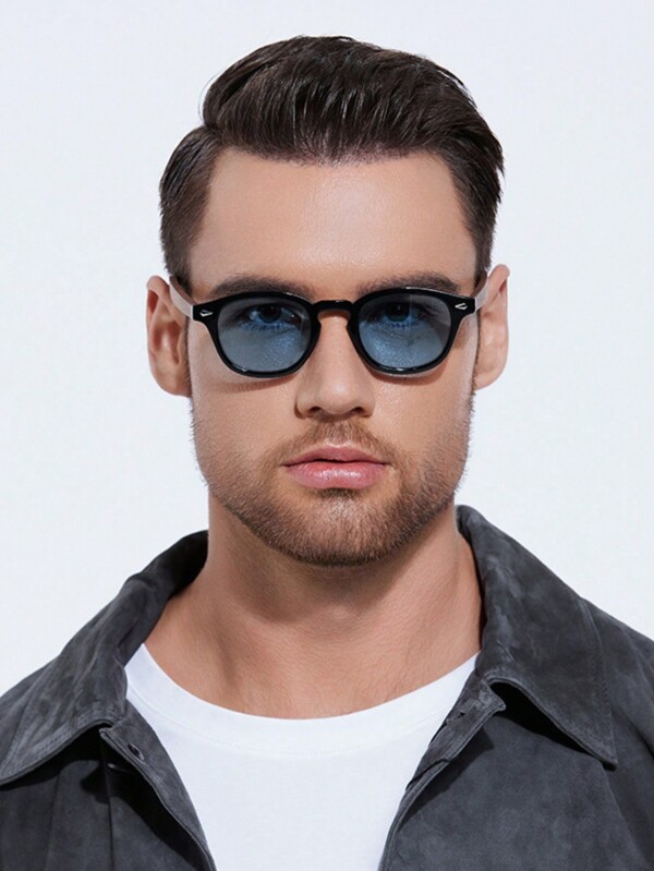 1pc Men's PC Frame Vintage Fashion Oval Small Frame Blue Eyeglasses, Suitable For Outdoor Daily Use Beach Accessories Glasses Shades For Summer Beach Vacation,Outdoor,Travel
