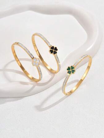 1 件女士时尚不锈钢四叶草手链，优雅奢华个性化礼品珠宝