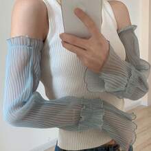 1只女士蕾絲防曬透氣臂套,夏季騎行薄款冰涼手套 - 彩色 - 查看 5