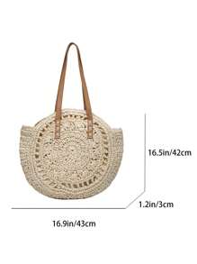 Tropiscape 女士大容量圆形编织包，时尚镂空设计，多功能手提包，沙滩必备，夏季度假必备女包，沙滩钱包，完美适用于夏季、度假和日常使用，旅行必备，营造度假氛围，放松身心，海滩，秋季，圣诞节，冬季，圣诞礼物