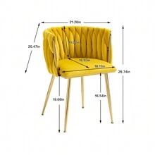 Velvet Dining Chairs, Mid-Century Living Room Chair With Metal Legs And Soft Padded, Woven Back Dining Chairs, Upholstered Accent Leisure Side Chair(Emerald, Set Of 4) - 芥末 - 查看 8