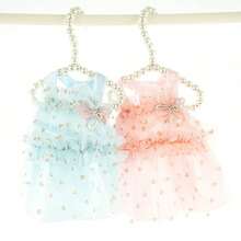 1件寵物衣服,春夏薄款金色壓花心形和蝴蝶結吊帶裙,透氣,適合比熊、泰迪、柯基等 - 藍色 - 查看 3