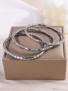 3入組時尚輕奢設計簡約不銹鋼仿竹水滴圓柱手鍊,適合女士約會穿戴 - 金色 - 查看 8