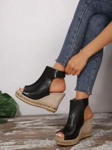 2024 Spring/Summer Plus Size Women's Thick Soled Wedge Heel Peep Toe Sandals, Fashionable Casual Open Toe Shoes