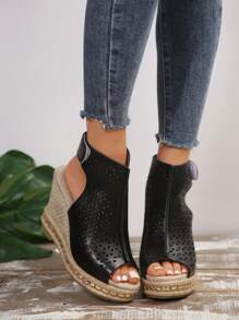 2024 Spring/Summer Plus Size Women's Thick Soled Wedge Heel Peep Toe Sandals, Fashionable Casual Open Toe Shoes