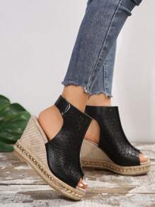 2024 Spring/Summer Plus Size Women's Thick Soled Wedge Heel Peep Toe Sandals, Fashionable Casual Open Toe Shoes