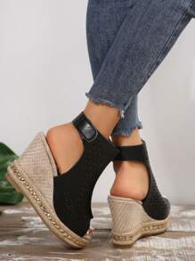 2024 Spring/Summer Plus Size Women's Thick Soled Wedge Heel Peep Toe Sandals, Fashionable Casual Open Toe Shoes