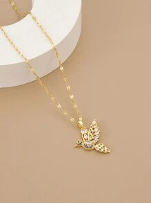 1pc Stainless Steel Bird & Rhinestone Decor Necklace For Women, Holiday Gift - Yellow Gold - View 2