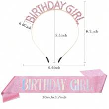 1PC Pink Birthday Sash For Girl Pink Birthday Girl Sash Glitter Birthday Sash And Tiara For Girl Birthday Crowns For Girl Happy Birthday Decorations Accessories Rhinestone Birthday Girl Headband